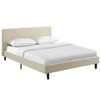 Letto a piattaforma Queen imbottito in lino – Bianco / Verde acqua / Beige, 2 posti letto