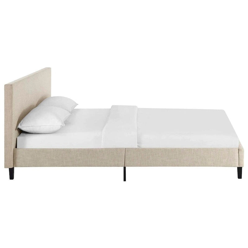 Letto a piattaforma Queen imbottito in lino – Bianco / Verde acqua / Beige, 2 posti letto