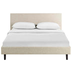 Letto a piattaforma Queen imbottito in lino – Bianco / Verde acqua / Beige, 2 posti letto