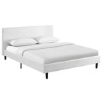 Letto a piattaforma Queen imbottito in lino – Bianco / Verde acqua / Beige, 2 posti letto