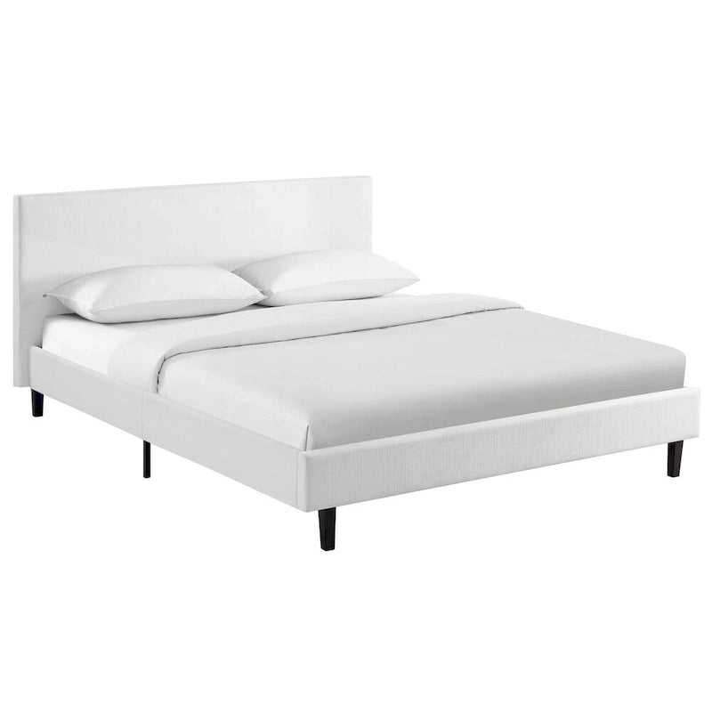 Letto a piattaforma Queen imbottito in lino – Bianco / Verde acqua / Beige, 2 posti letto