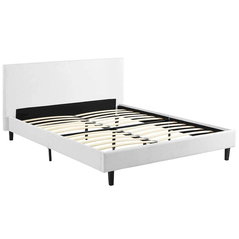 Letto a piattaforma Queen imbottito in lino – Bianco / Verde acqua / Beige, 2 posti letto