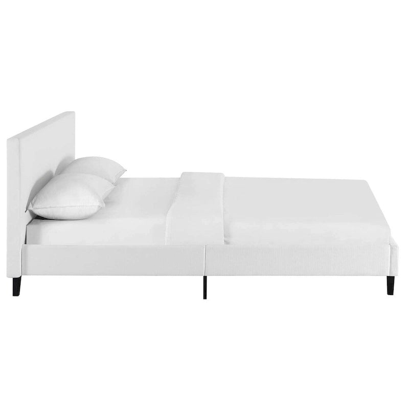 Letto a piattaforma Queen imbottito in lino – Bianco / Verde acqua / Beige, 2 posti letto
