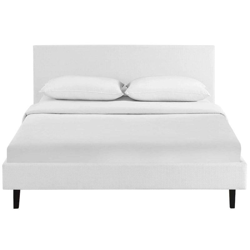 Letto a piattaforma Queen imbottito in lino – Bianco / Verde acqua / Beige, 2 posti letto