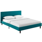 Letto a piattaforma Queen imbottito in lino – Bianco / Verde acqua / Beige, 2 posti letto