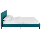 Letto a piattaforma Queen imbottito in lino – Bianco / Verde acqua / Beige, 2 posti letto