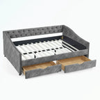 Divano letto trapuntato grigio/beige con 2 cassetti, matrimoniale, 1 persona