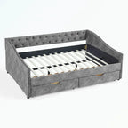 Divano letto trapuntato grigio/beige con 2 cassetti, matrimoniale, 1 persona