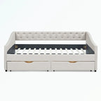 Divano letto trapuntato grigio/beige con 2 cassetti, matrimoniale, 1 persona