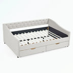 Divano letto trapuntato grigio/beige con 2 cassetti, matrimoniale, 1 persona