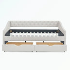 Divano letto trapuntato grigio/beige con 2 cassetti, matrimoniale, 1 persona