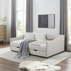 Divano letto trapuntato grigio/beige con 2 cassetti, matrimoniale, 1 persona