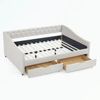 Divano letto trapuntato grigio/beige con 2 cassetti, matrimoniale, 1 persona