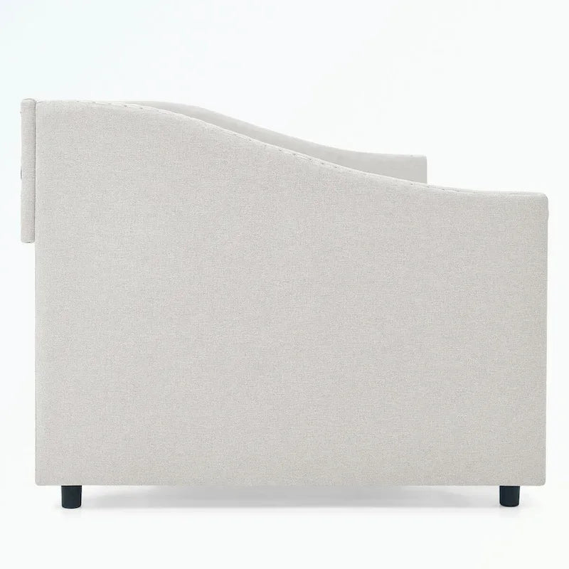 Divano letto trapuntato grigio/beige con 2 cassetti, matrimoniale, 1 persona