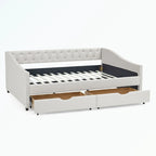 Divano letto trapuntato grigio/beige con 2 cassetti, matrimoniale, 1 persona