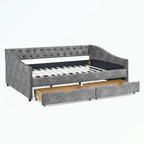 Divano letto trapuntato grigio/beige con 2 cassetti, matrimoniale, 1 persona