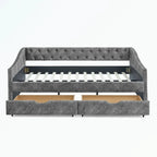 Divano letto trapuntato grigio/beige con 2 cassetti, matrimoniale, 1 persona