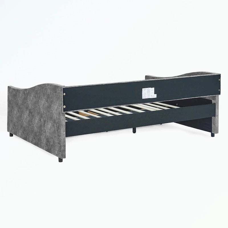 Divano letto trapuntato grigio/beige con 2 cassetti, matrimoniale, 1 persona