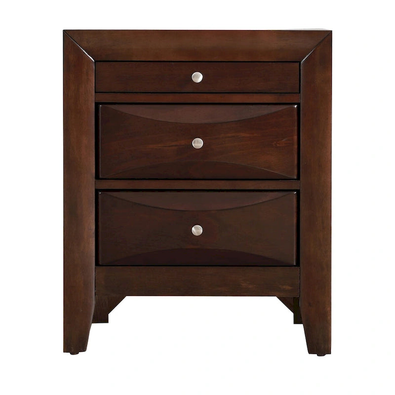 Comodino a 3 cassetti Cappuccino/Grigio/Ciliegio/Champagne Argento/Nero, Pomello in Metallo, Singolo