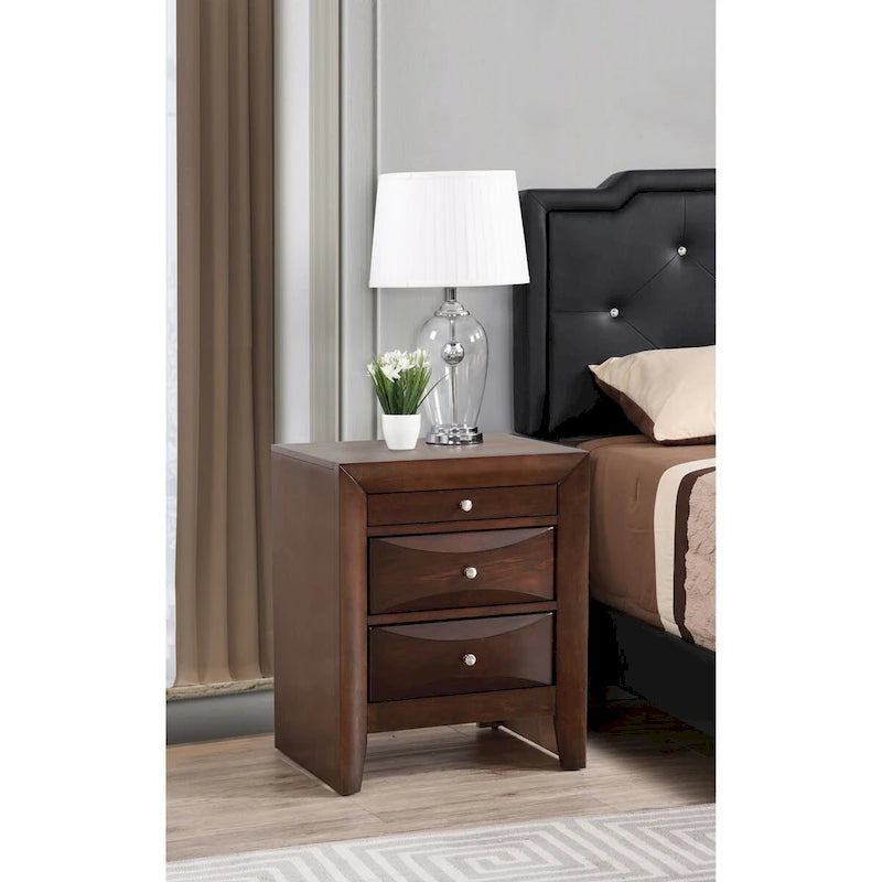 Comodino a 3 cassetti Cappuccino/Grigio/Ciliegio/Champagne Argento/Nero, Pomello in Metallo, Singolo