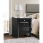 Comodino a 3 cassetti Cappuccino/Grigio/Ciliegio/Champagne Argento/Nero, Pomello in Metallo, Singolo