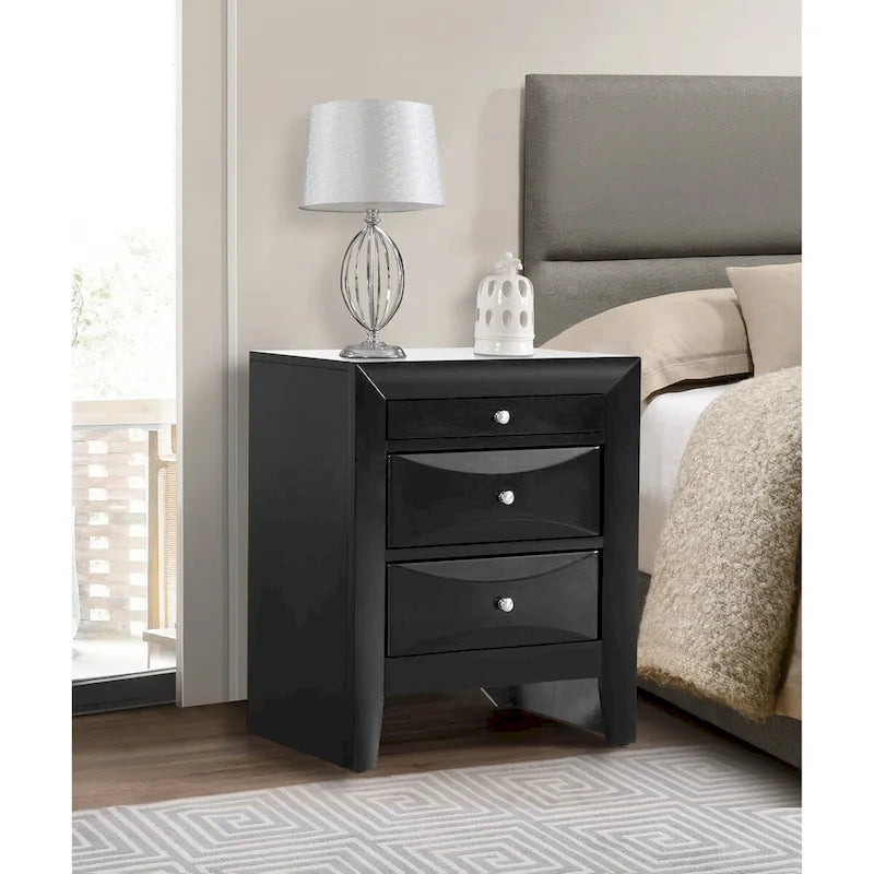 Comodino a 3 cassetti Cappuccino/Grigio/Ciliegio/Champagne Argento/Nero, Pomello in Metallo, Singolo