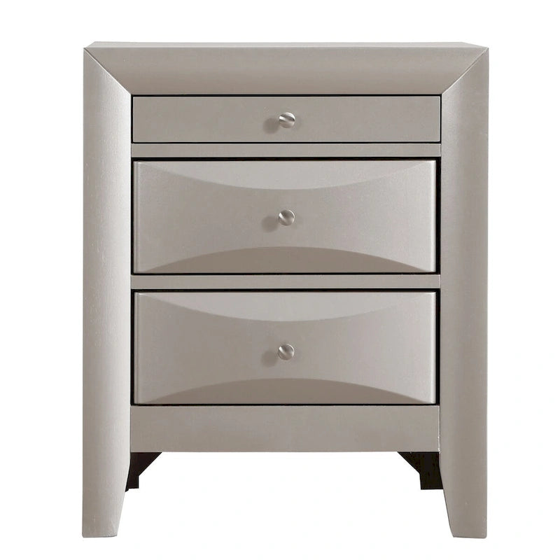 Comodino a 3 cassetti Cappuccino/Grigio/Ciliegio/Champagne Argento/Nero, Pomello in Metallo, Singolo