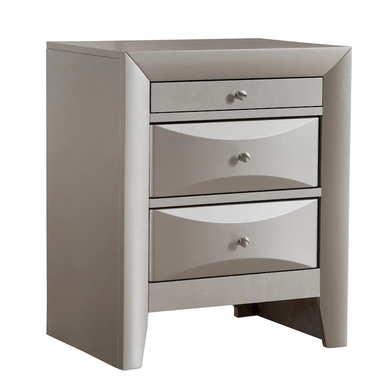 Comodino a 3 cassetti Cappuccino/Grigio/Ciliegio/Champagne Argento/Nero, Pomello in Metallo, Singolo