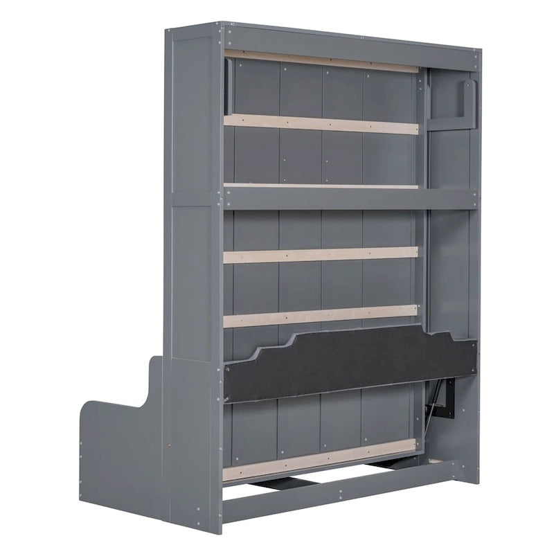 Letto a scomparsa matrimoniale/queen, bianco/grigio/espresso, con cuscino per sedia, 1 posto letto