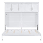 Letto a scomparsa matrimoniale/queen size bianco/grigio con armadietti superiori, si ripiega piatto, può ospitare 1-2 persone