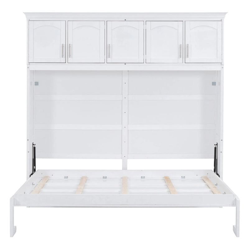 Letto a scomparsa matrimoniale/queen size bianco/grigio con armadietti superiori, si ripiega piatto, può ospitare 1-2 persone