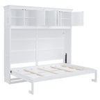 Letto a scomparsa matrimoniale/queen size bianco/grigio con armadietti superiori, si ripiega piatto, può ospitare 1-2 persone