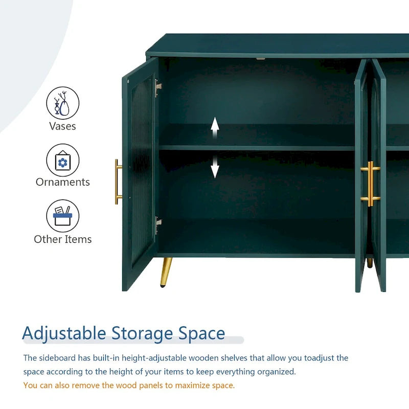 Credenza blu navy a 4 ante in vetro smerigliato con ripiani regolabili