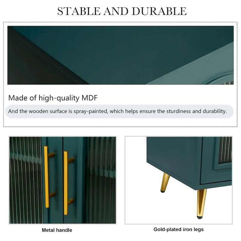 Credenza blu navy a 4 ante in vetro smerigliato con ripiani regolabili