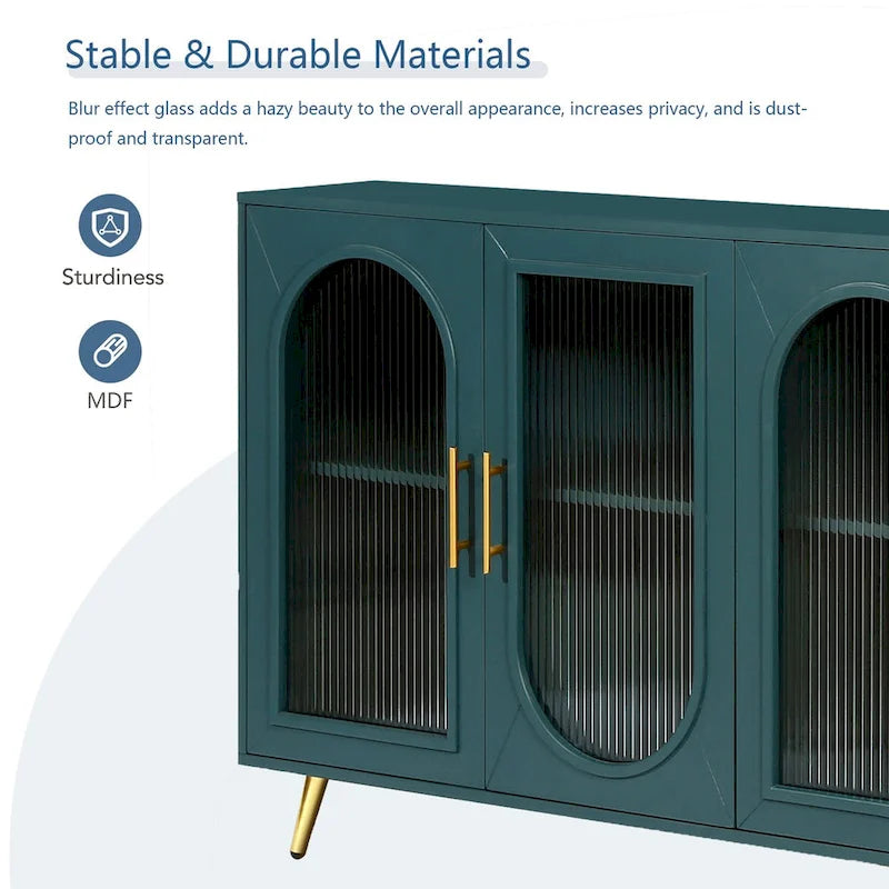 Credenza blu navy a 4 ante in vetro smerigliato con ripiani regolabili