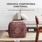 Pouf poggiapiedi/seduta extra quadrato, motivo jacquard multicolore rosso, per 1 persona