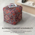 Pouf poggiapiedi/seduta extra quadrato, motivo jacquard multicolore rosso, per 1 persona