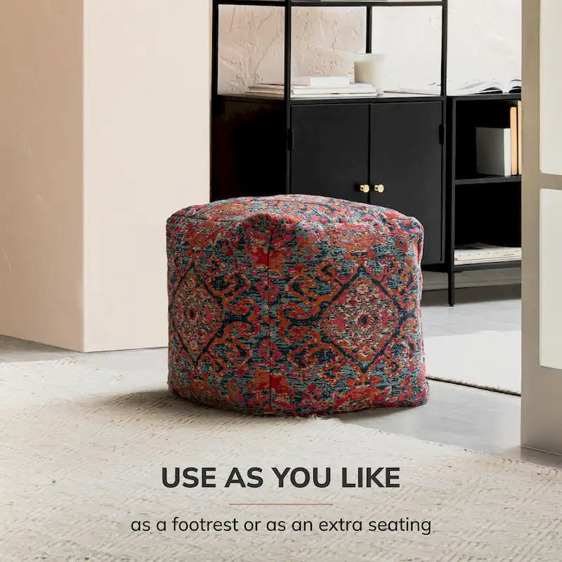 Pouf poggiapiedi/seduta extra quadrato, motivo jacquard multicolore rosso, per 1 persona