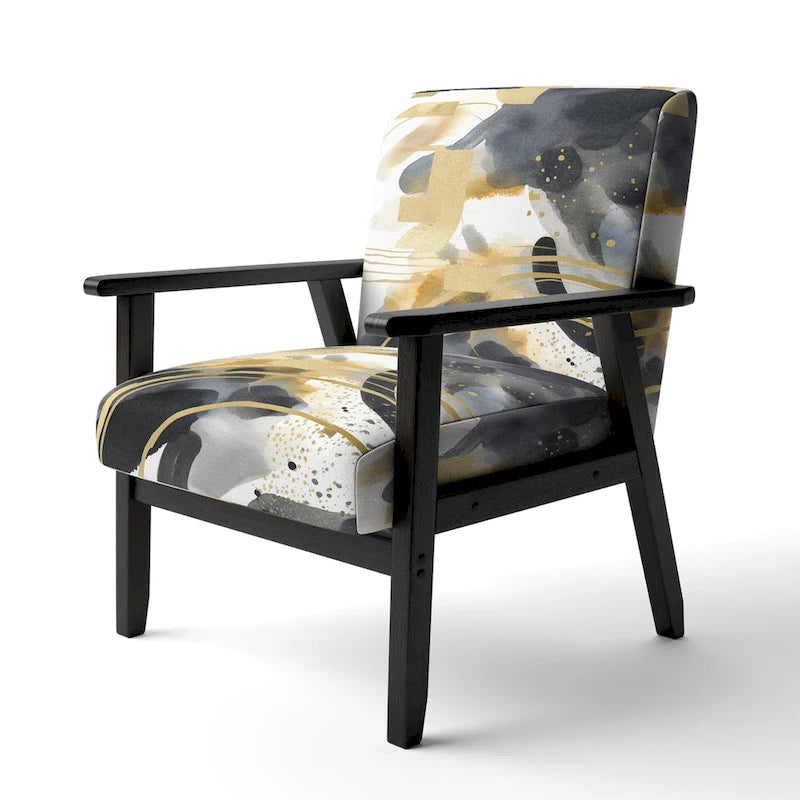 Poltrona singola imbottita con fantasia astratta oro blu nero