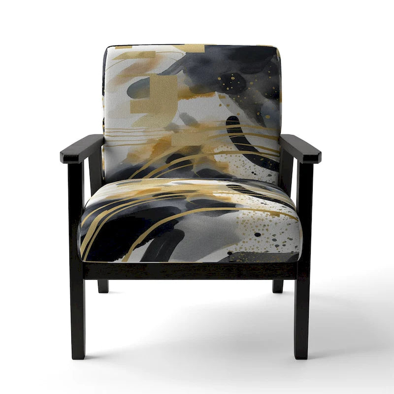 Poltrona singola imbottita con fantasia astratta oro blu nero