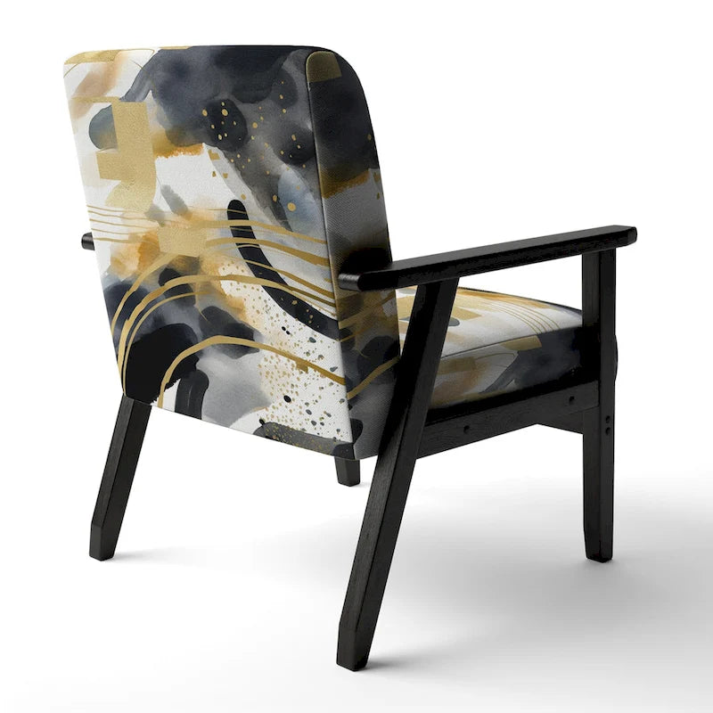 Poltrona singola imbottita con fantasia astratta oro blu nero