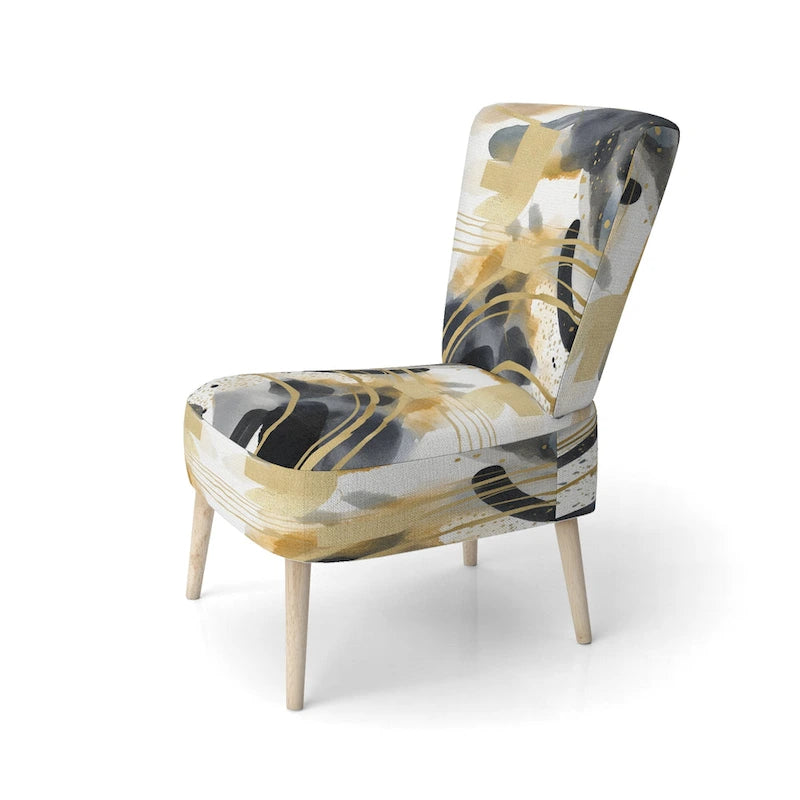 Poltrona singola imbottita con fantasia astratta oro blu nero
