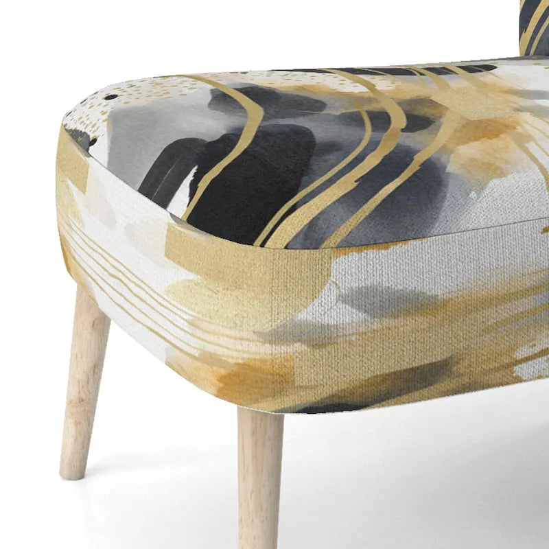 Poltrona singola imbottita con fantasia astratta oro blu nero