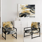 Poltrona singola imbottita con fantasia astratta oro blu nero