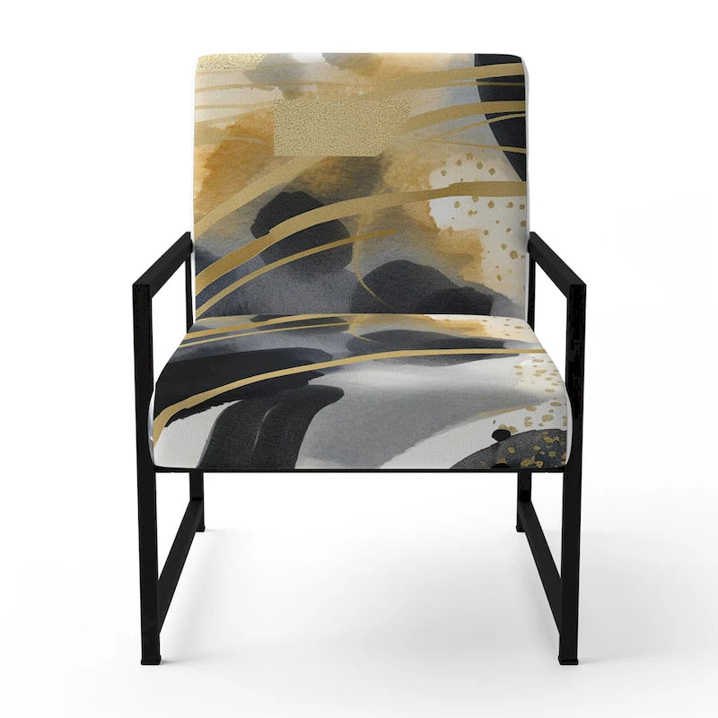 Poltrona singola imbottita con fantasia astratta oro blu nero