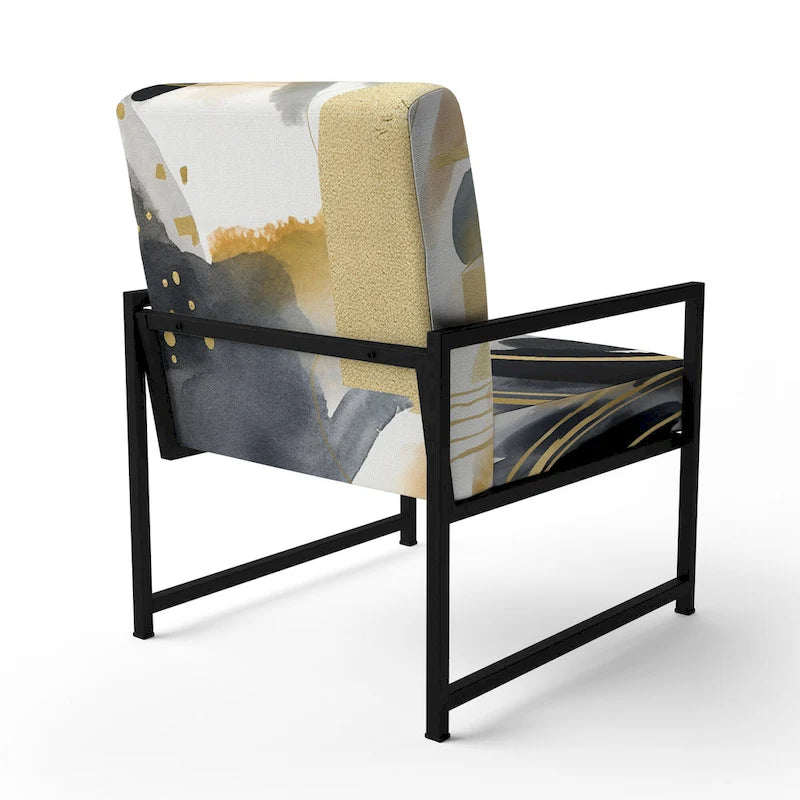 Poltrona singola imbottita con fantasia astratta oro blu nero