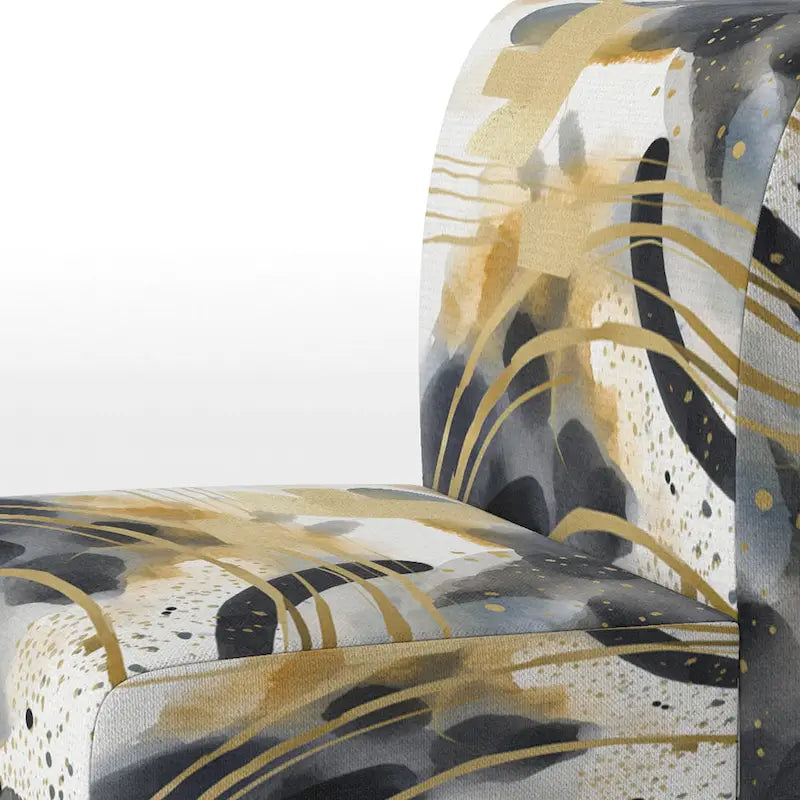 Poltrona singola imbottita con fantasia astratta oro blu nero