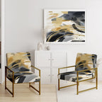 Poltrona singola imbottita con fantasia astratta oro blu nero