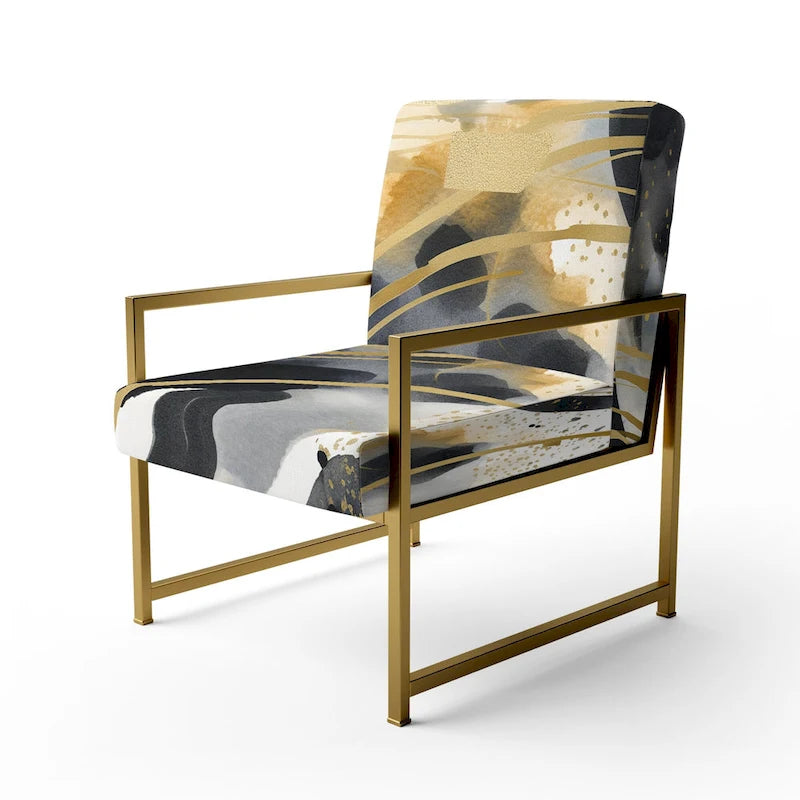 Poltrona singola imbottita con fantasia astratta oro blu nero