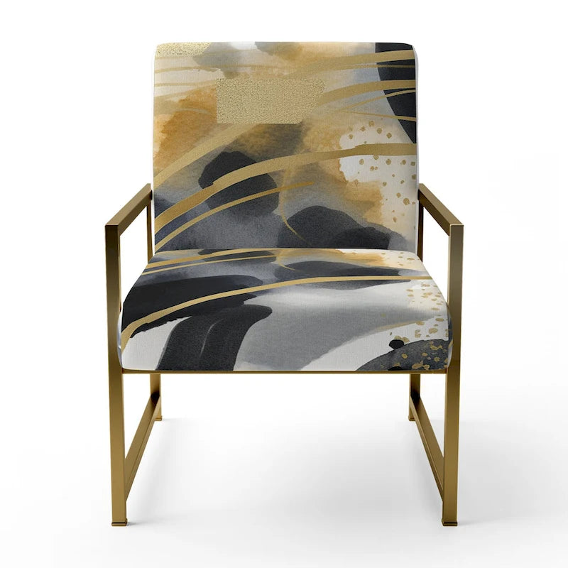 Poltrona singola imbottita con fantasia astratta oro blu nero